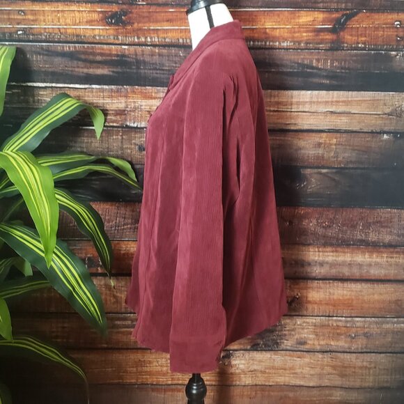 Dressbarn Woman Plus Size 1X Jacket Corduroy Burgundy Wine Lined Button Front - Picture 6 of 9